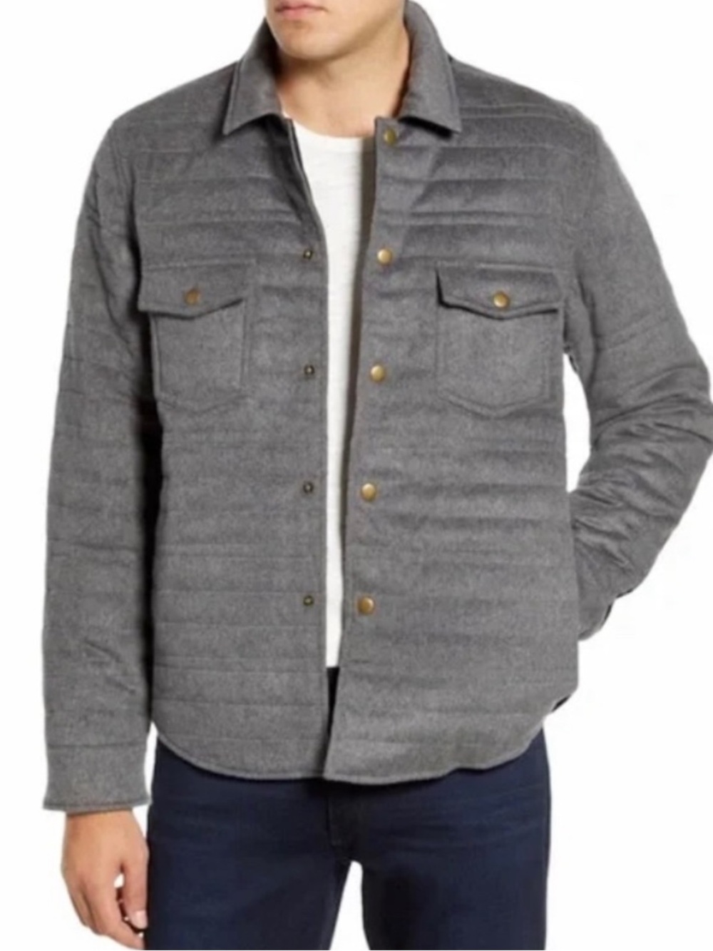 Billy Reid Michael Quilted Wool Cashmere Shirt Jacket Size Medium Charcoal Grey